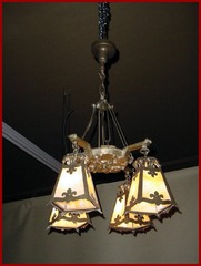 Vintage Arts and Crafts Chandelier with four amber shades